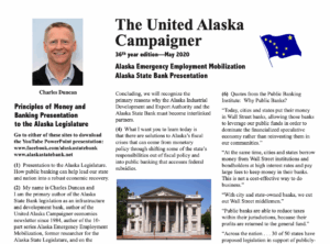Read more about the article The United Alaska Campaigner 36th year edition—May 2020 Alaska Emergency Employment Mobilization Alaska State Bank Presentation, Part 1, Principles of Money, and Banking Presentation to the Alaska Legislature