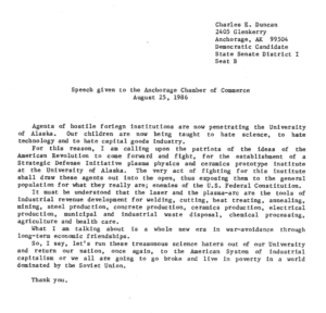 Read more about the article Speech given to the Anchorage Chamber of Commerce August 25, 1986