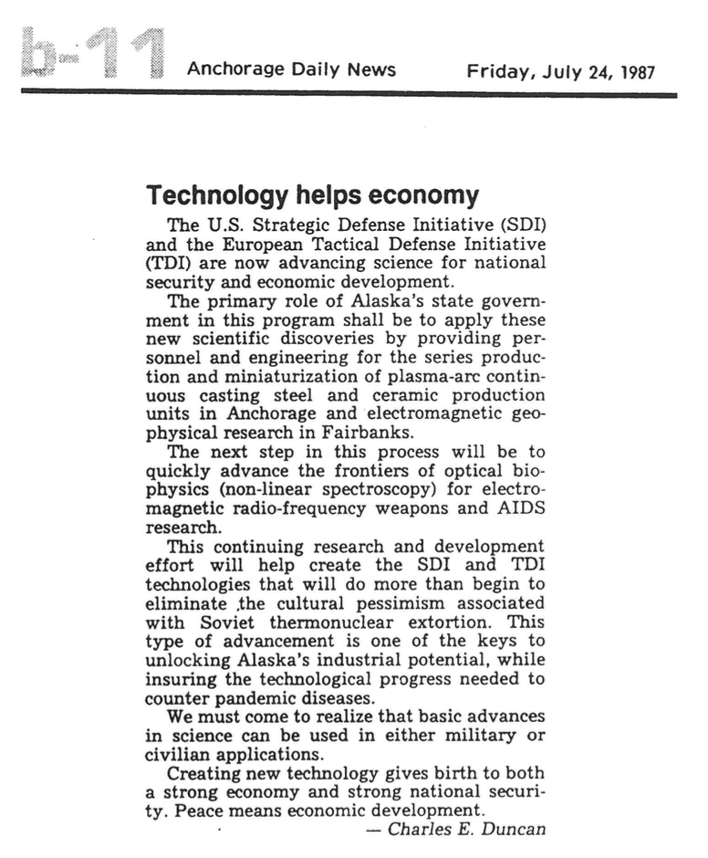 Letter to the editor, Anchorage Daily News