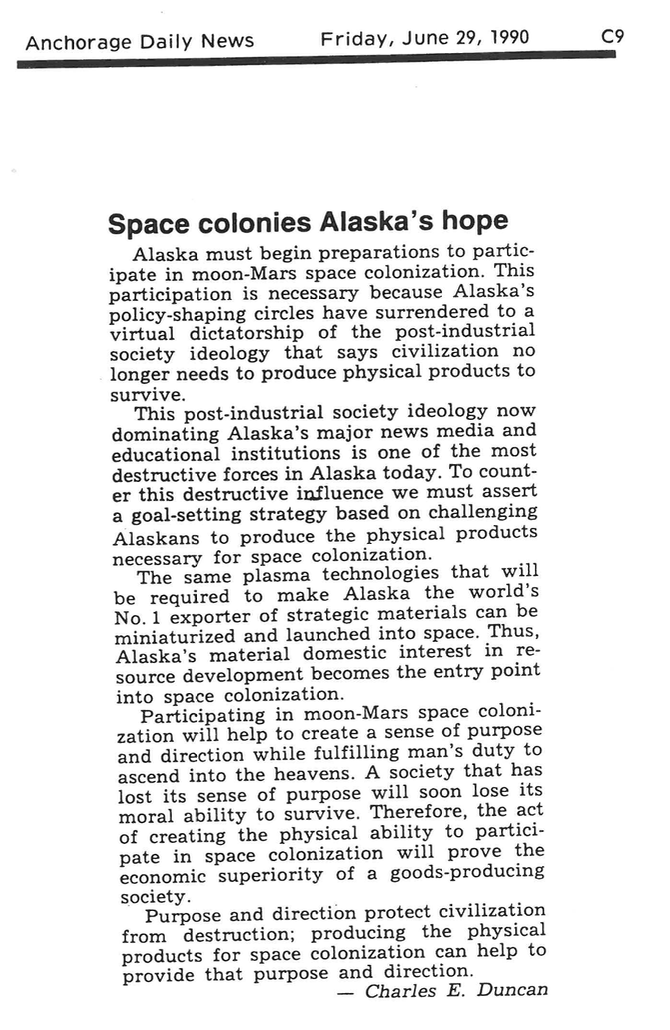 Letter to the editor, Anchorage Daily News