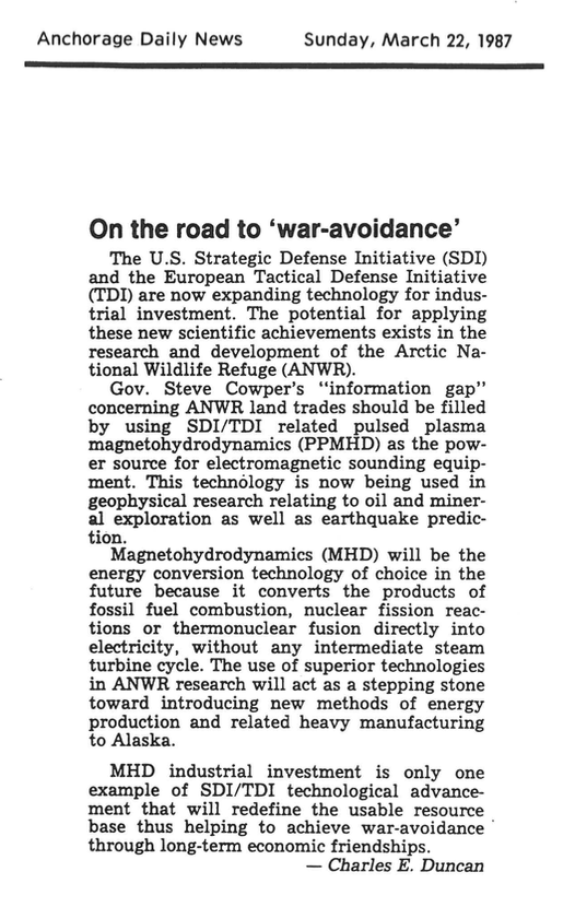 Letter to editor, Anchorage Daily News