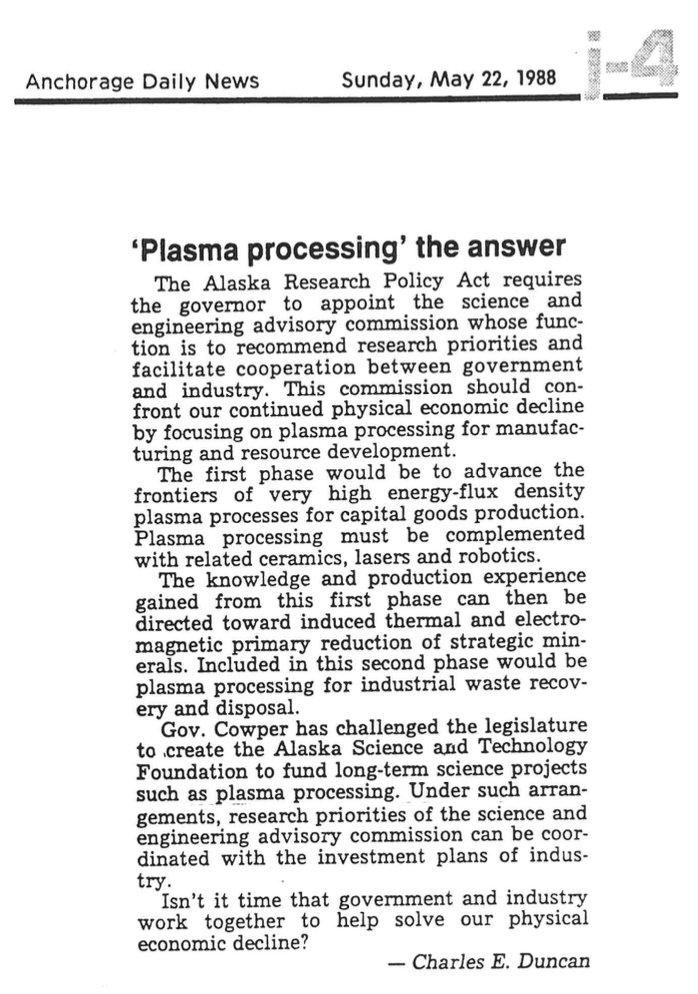 Letter to the editor, Anchorage Daily News